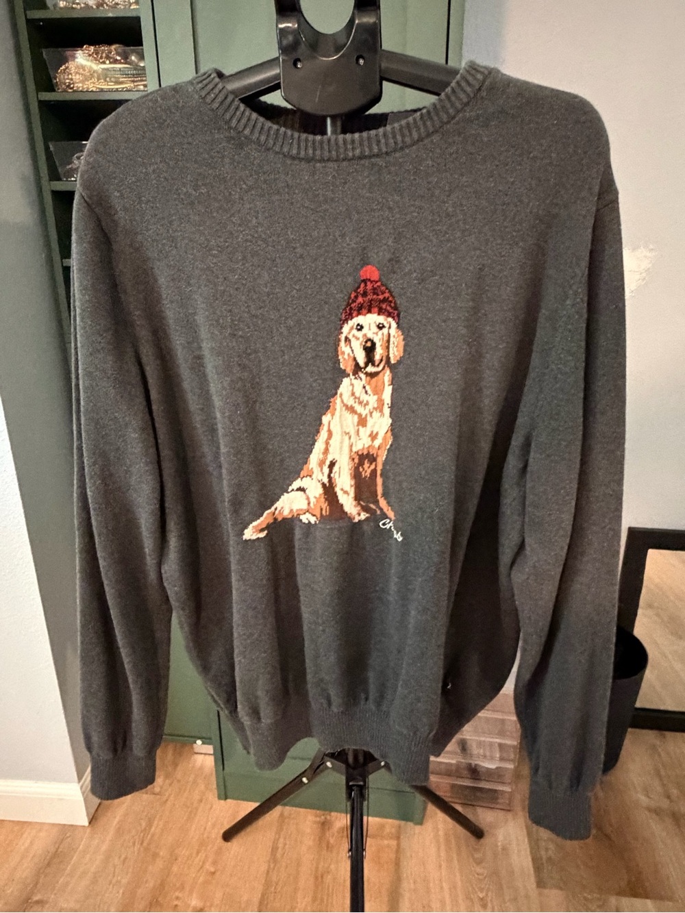Chaps Men’s Gray Golden Retriever Dog Knit Crewneck Sweater - Size XXL
